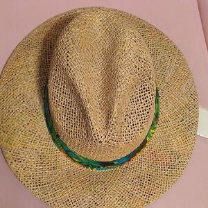 Stylish Tan Straw Hat with Colorful Band Summer Club Made In Australia